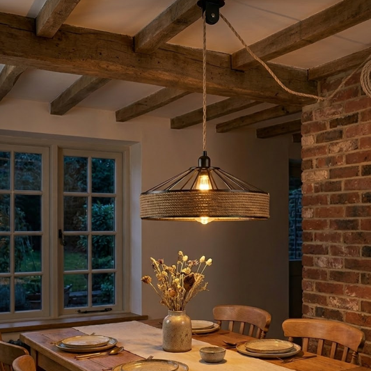 E27 Plug In Bohemian Pendant Light 4M Rope Swag Lamp ~6758