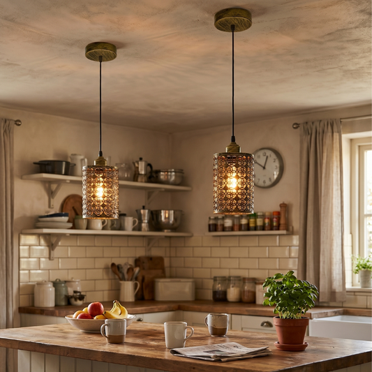 Moderne kooivormige hanglamp van geborsteld messing met hol ontwerp ~5965