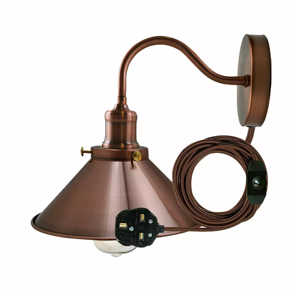 Industrial-style plug-in wall light fixture for reading nook