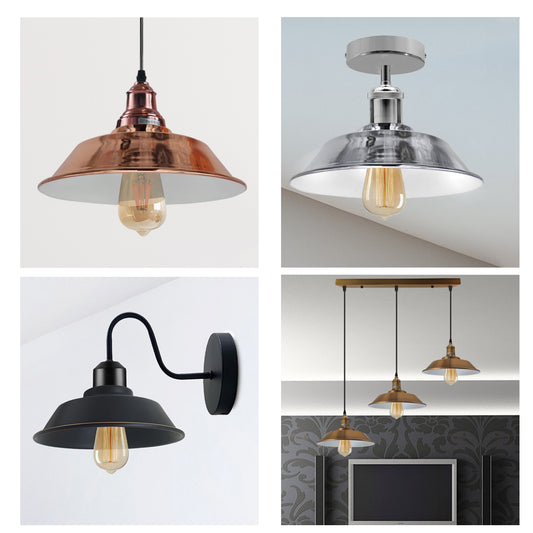 2-pack industriële, gebogen metalen lampenkap met gemakkelijke montage ~5576