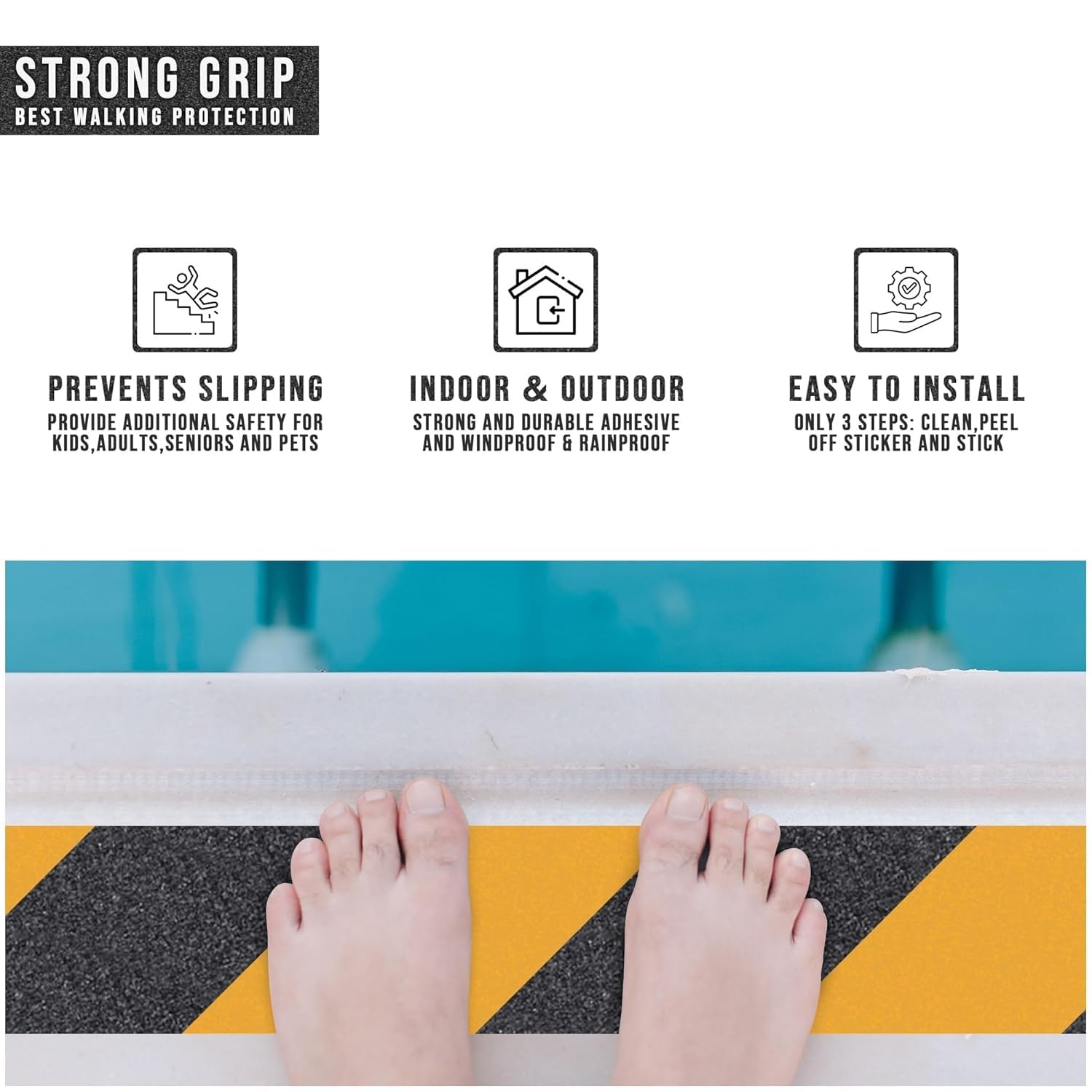 Anti Slip Tape Non Slip Grip Safety Hazard Stair Floor High Traction Strips Heavy Duty Yellow Black Self Adhesive Waterproof Outdoor Industrial Ramps Decking Walkways Steps Wood Concrete Metal Ladders High Visibility Weatherproof UV Resistant Durable Easy Apply Peel Stick Strong No Residue Warehouse Home Office Commercial Public