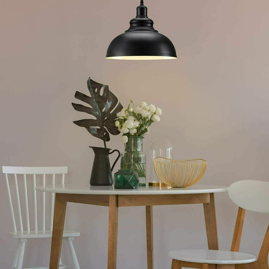 Zwarte metalen retro plafondlamp met eenvoudig te monteren lampenkap~2089