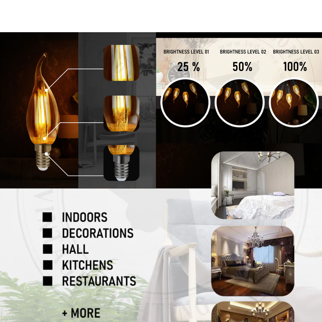 Very low energy 4-watt LED candle bulb with bent tip