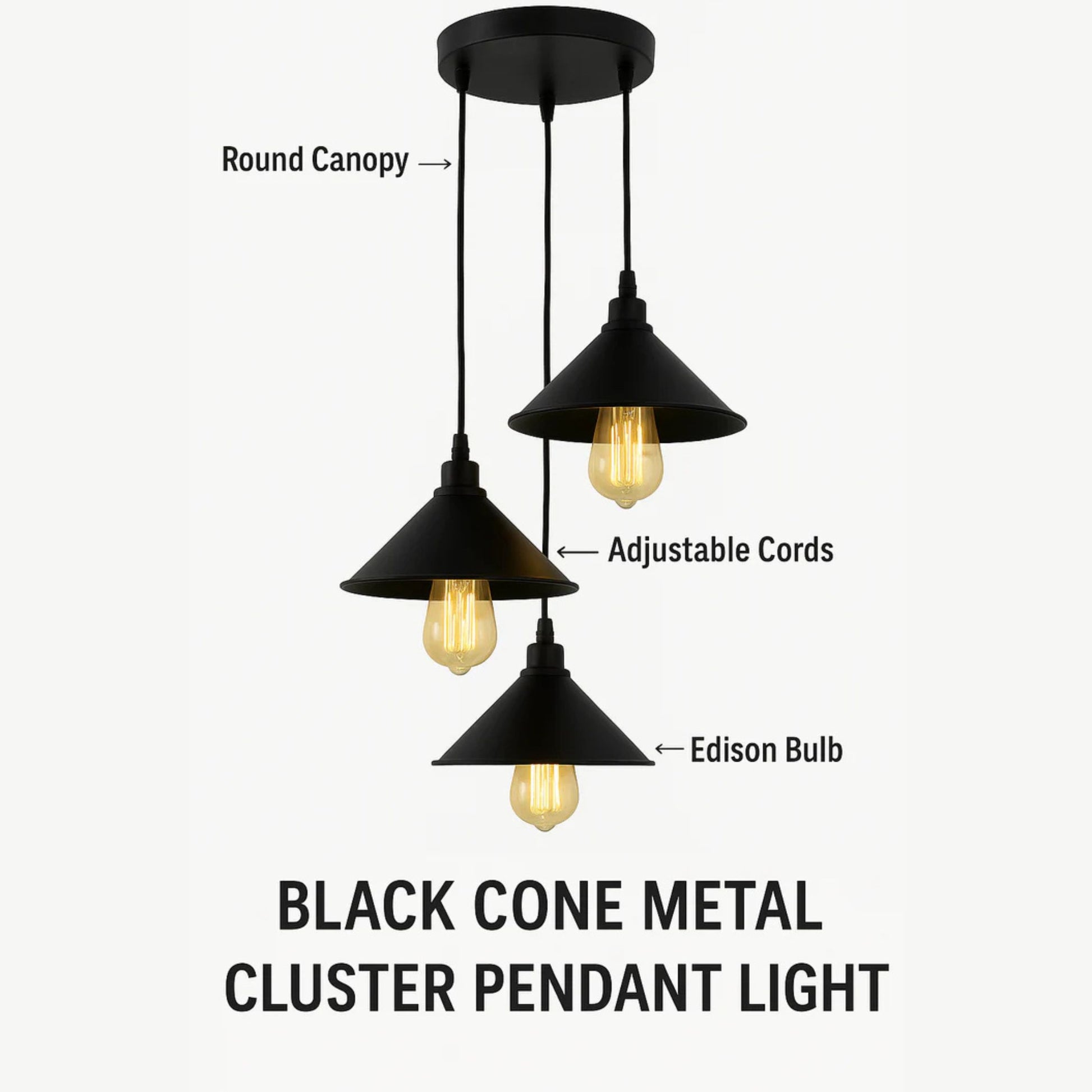Black cone metal cluster pendant light