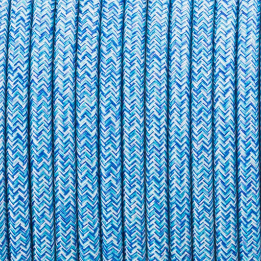 2-aderige ronde vintage gevlochten stof, blauw, multi tweed, kabelflexibel, 0,75 mm ~ 4893