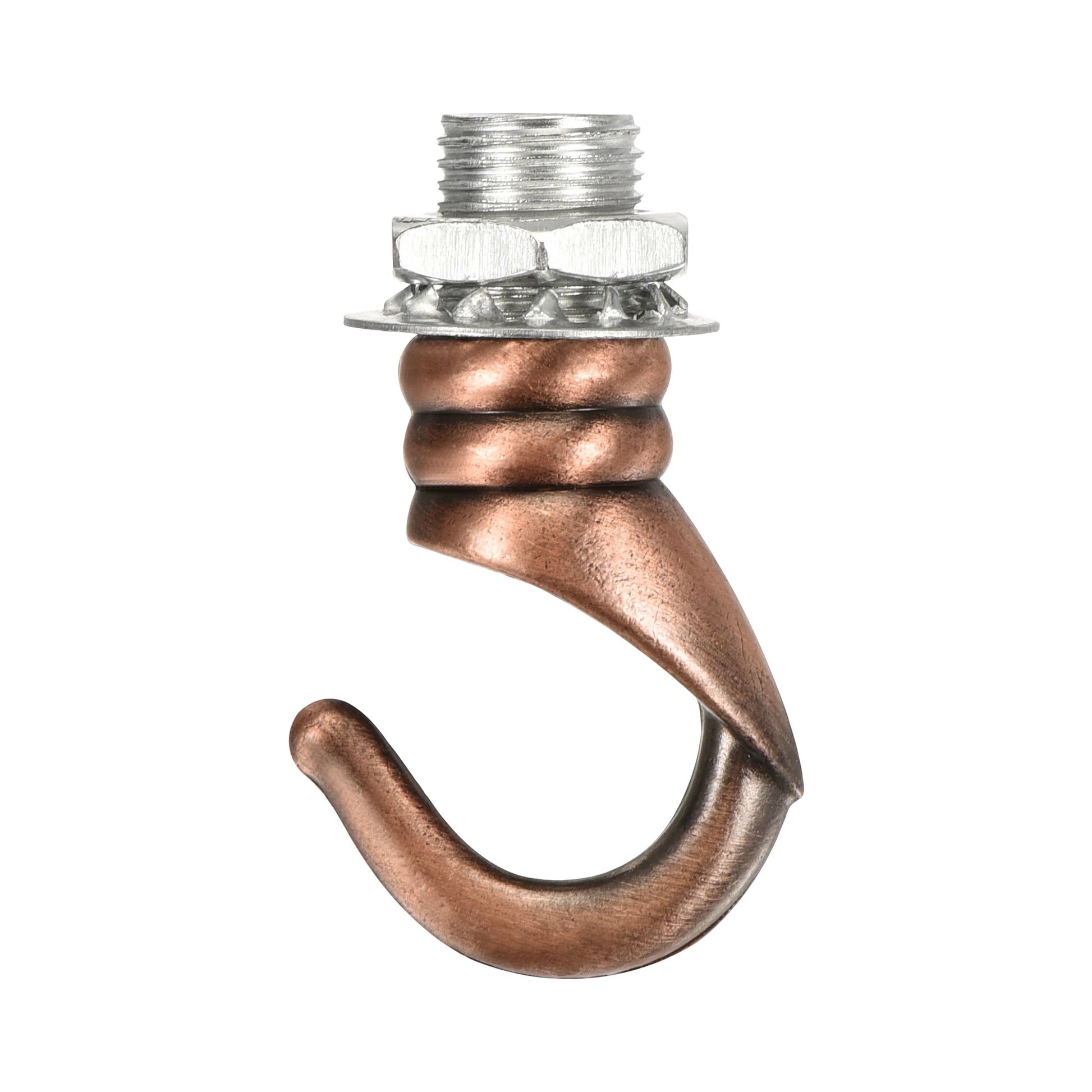 A collection of vintage iron ceiling hooks in various colors including gold, silver, and bronze, designed for hanging pendant fixtures.