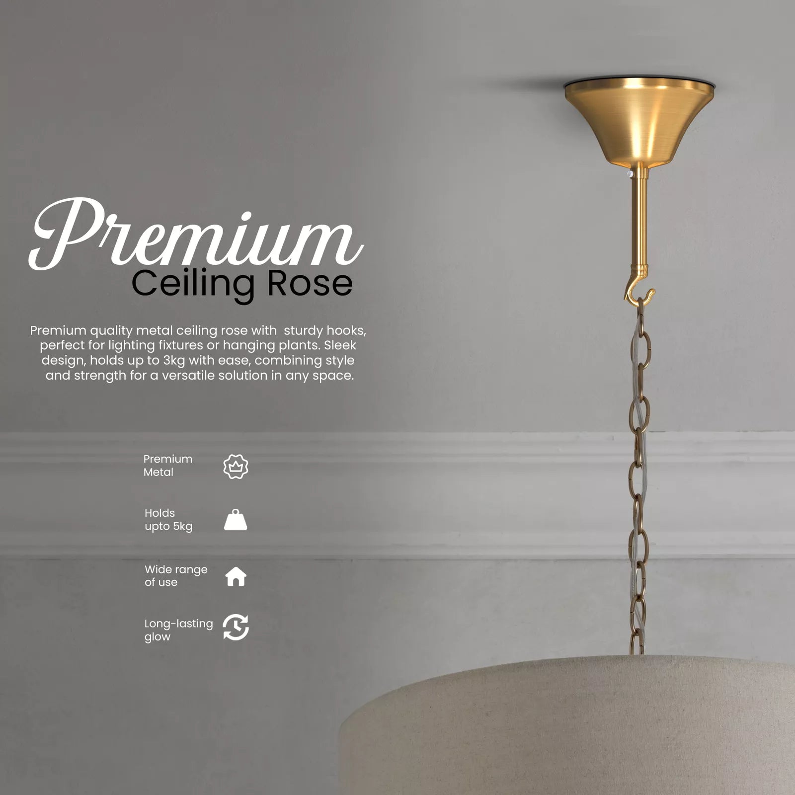 E27 pendant light fitting with adjustable 90cm flex cable and ceiling rose