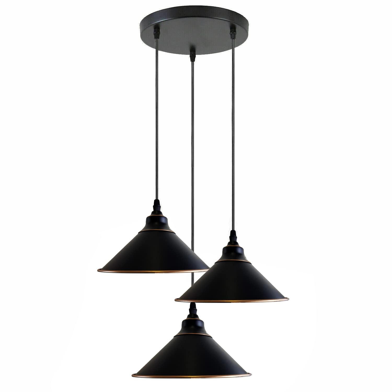 Three black pendant lights