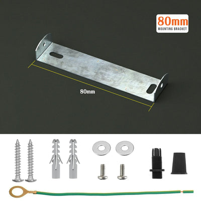 Metal ceiling light mounting kit with screws, anchors, and ground wire