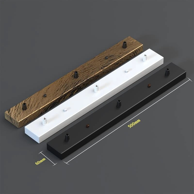 Three rectangular bars in different colors (wooden, white, black) on a dark background with measurements indicated.