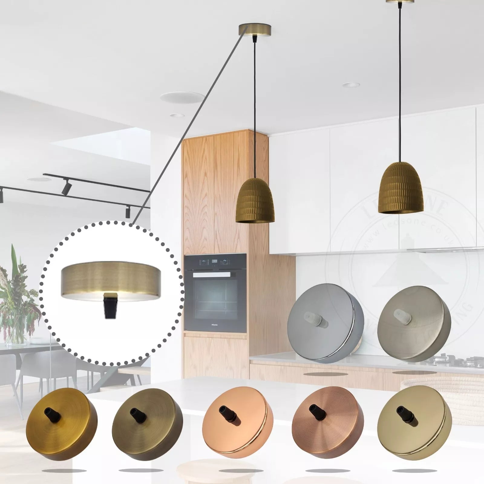 Three-hole ceiling rose for multi-drop pendant light