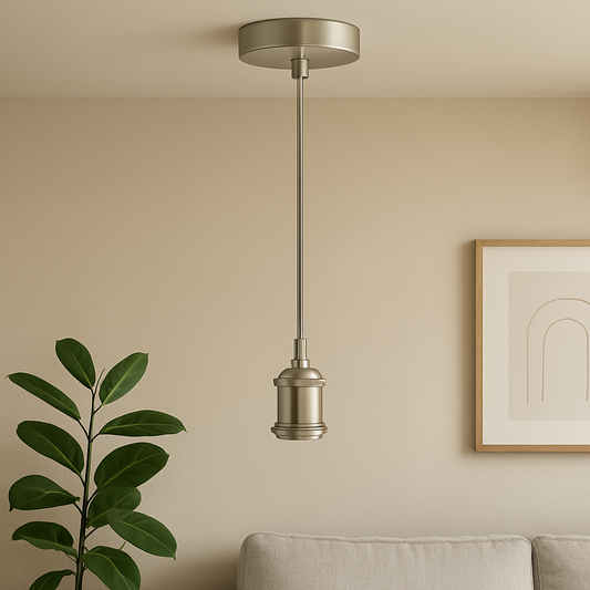 1m zwarte en witte ronde kabel met satijnnikkelen hangerhouder met montage ~3598