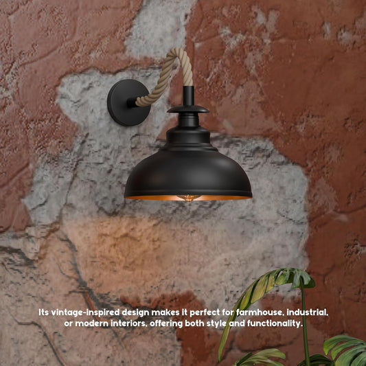 Vintage henneptouw metalen kap E27 wandlamp wandlamp~5700