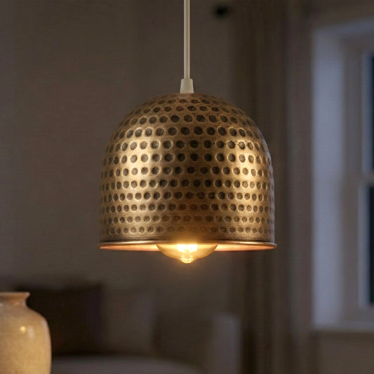 Antique Bronze Hammered Metal Dome Pendant Lampshade – 12cm Easy Fit ~6622