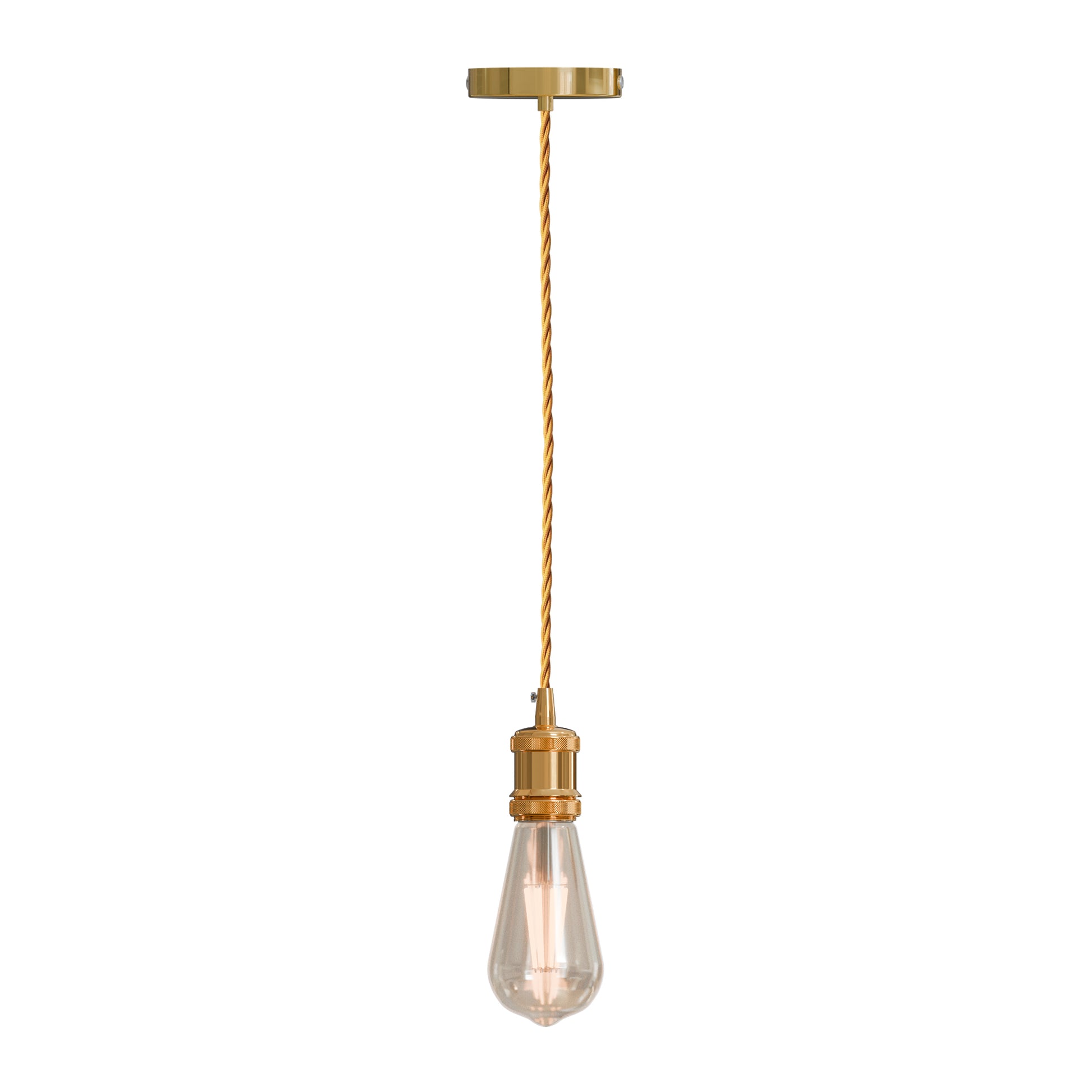 A single French gold pendant light featuring a twisted fabric cable and an E27 holder with a visible bulb