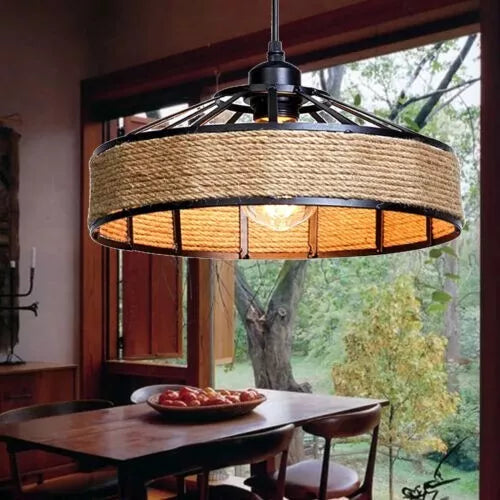 Rotan-stijl Boho hennep lampenkappen ~5941