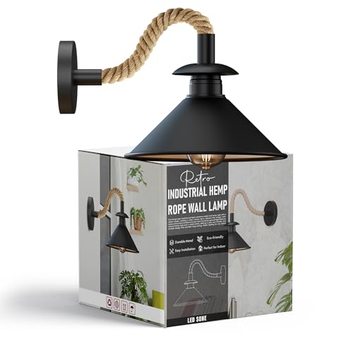 Vintage henneptouw metalen kap E27 wandlamp wandlamp~5700