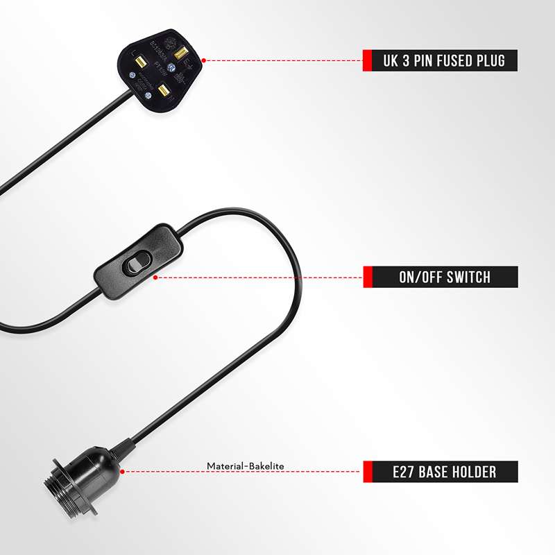 E27 Plug in Black Light Socket Cord Stylish Ceiling Hanging Lights