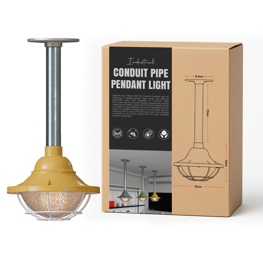 Industrial Pipe Pendant Light with Metal 21cm cage Hanging Conduit Set ~ 6112