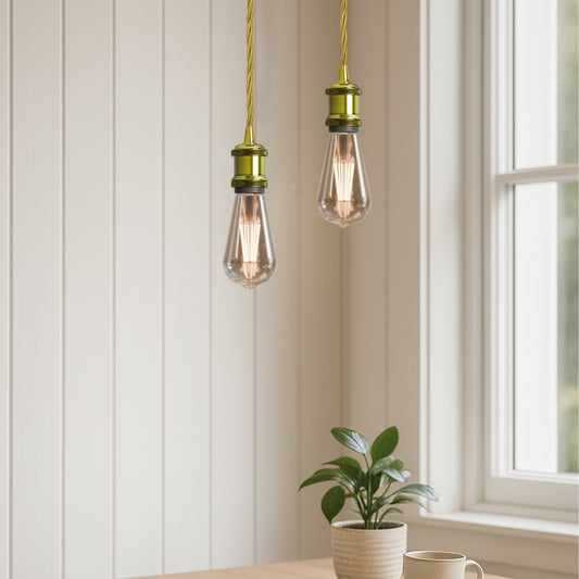 1m gouden gedraaide kabel E27-fitting, gele messing houder~1706