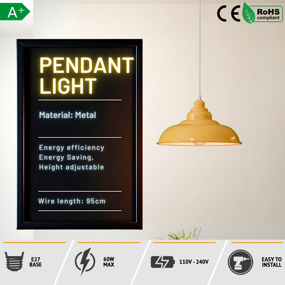 Vintage Retro Metal Shade Pendant Light | E27