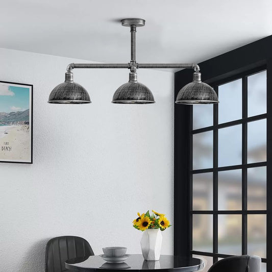 Industriële retro Texas stijl pijplampen semi-flush geborsteld zilveren metalen plafondlampkap E27~3595
