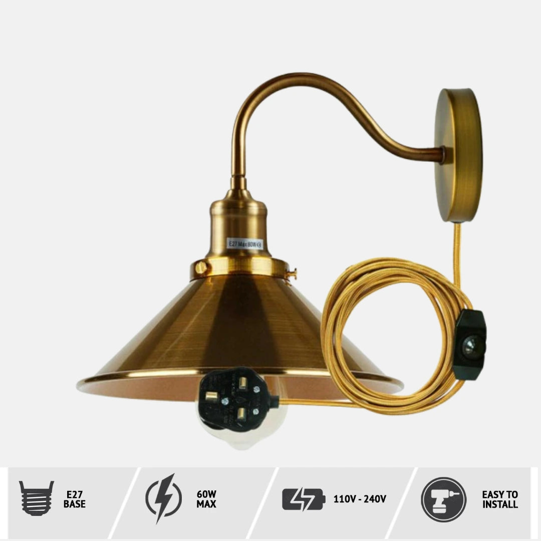 Energy-efficient LED plug-in wall sconce with cord for bedroom