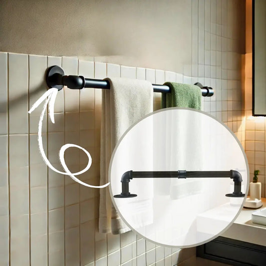 Rustieke ijzeren pijphanddoekhouder | Zwarte vintage industriële rail ~3581