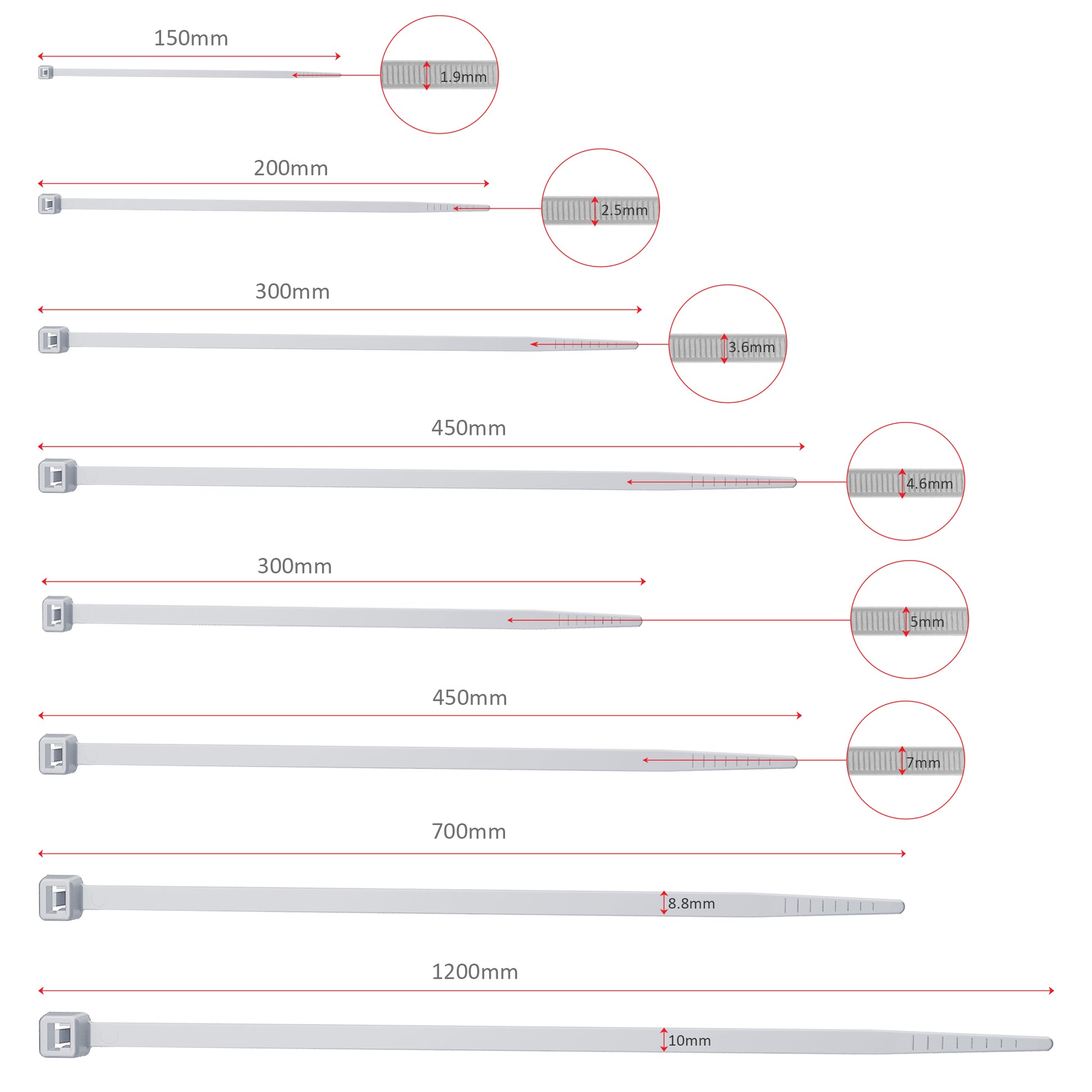 Strong nylon zip ties