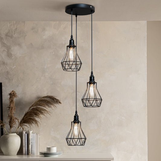 Vintage industriële zwarte metalen kooi hanglamp ~5749