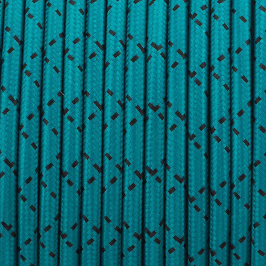 5 m ronde vintage gevlochten stoffen kabel met 2 kernen, blauwgroen en zwart, flexibel 0,75 mm ~ 4899