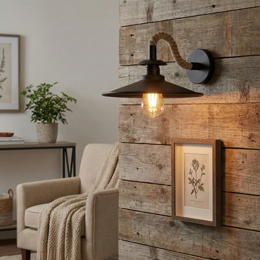 Vintage henneptouw metalen kap E27 wandlamp wandlamp~5700