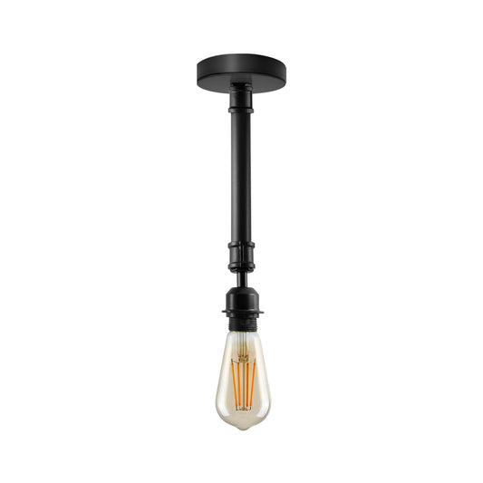 Industriële plafondlamp E27 houder zwart semi-flush pijp vintage verlichting ~5462