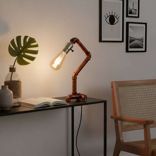 Retro rustieke rode waterpijp tafellamp E27 loft bureaulamp ~3378