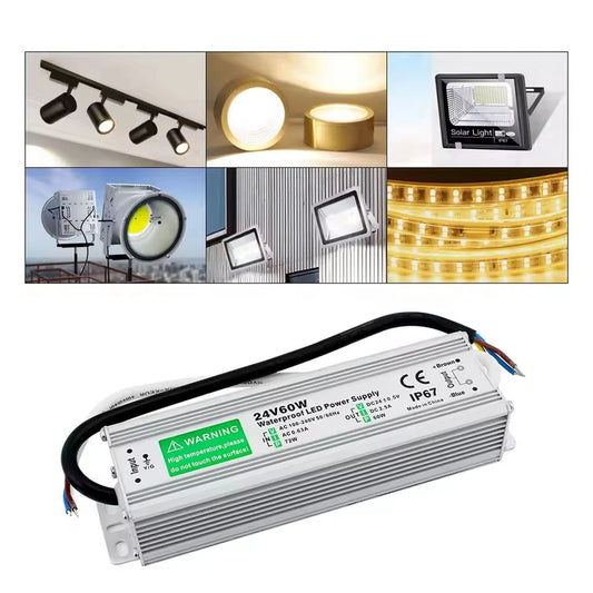 Waterproof 24V 60W LED driver power supply transformer IP67 aluminium alloy casing constant voltage for LED strip lights bulbs CCTV and outdoor lighting