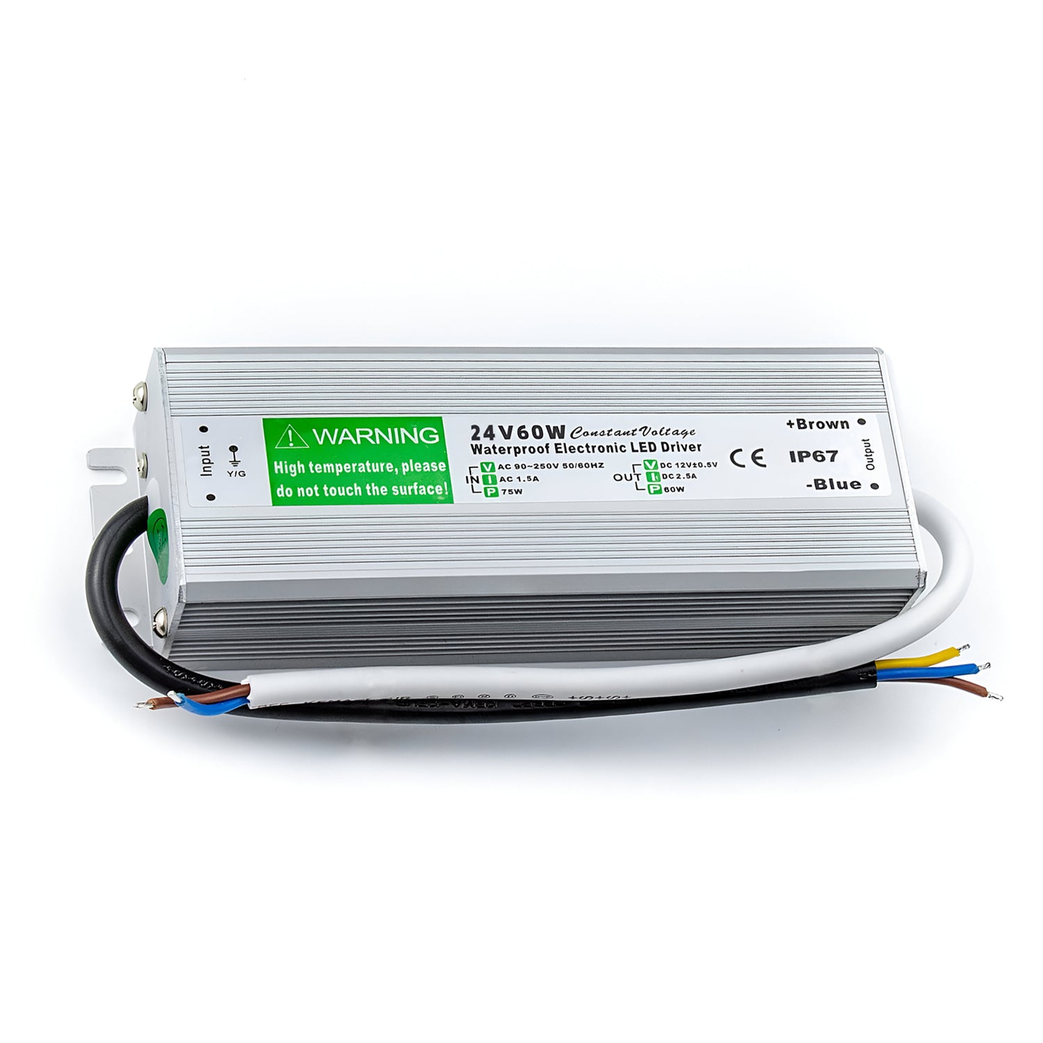 Waterproof 24V 60W LED driver power supply transformer IP67 aluminium alloy casing constant voltage for LED strip lights bulbs CCTV and outdoor lighting