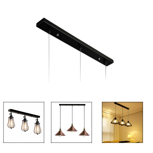 3-voudige plafondrozet van zwart metaal, 300 mm, vierkant ~4055