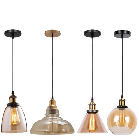 Industriële plafondlamp met hangende glazen kap ~6019