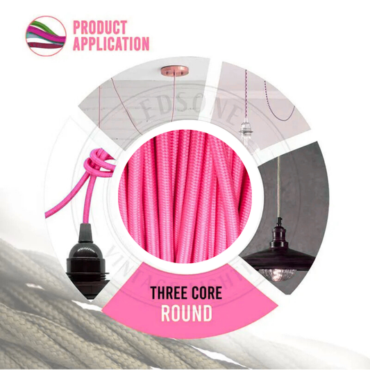 Rose pink 3-core round fabric lighting cable for pendant lights