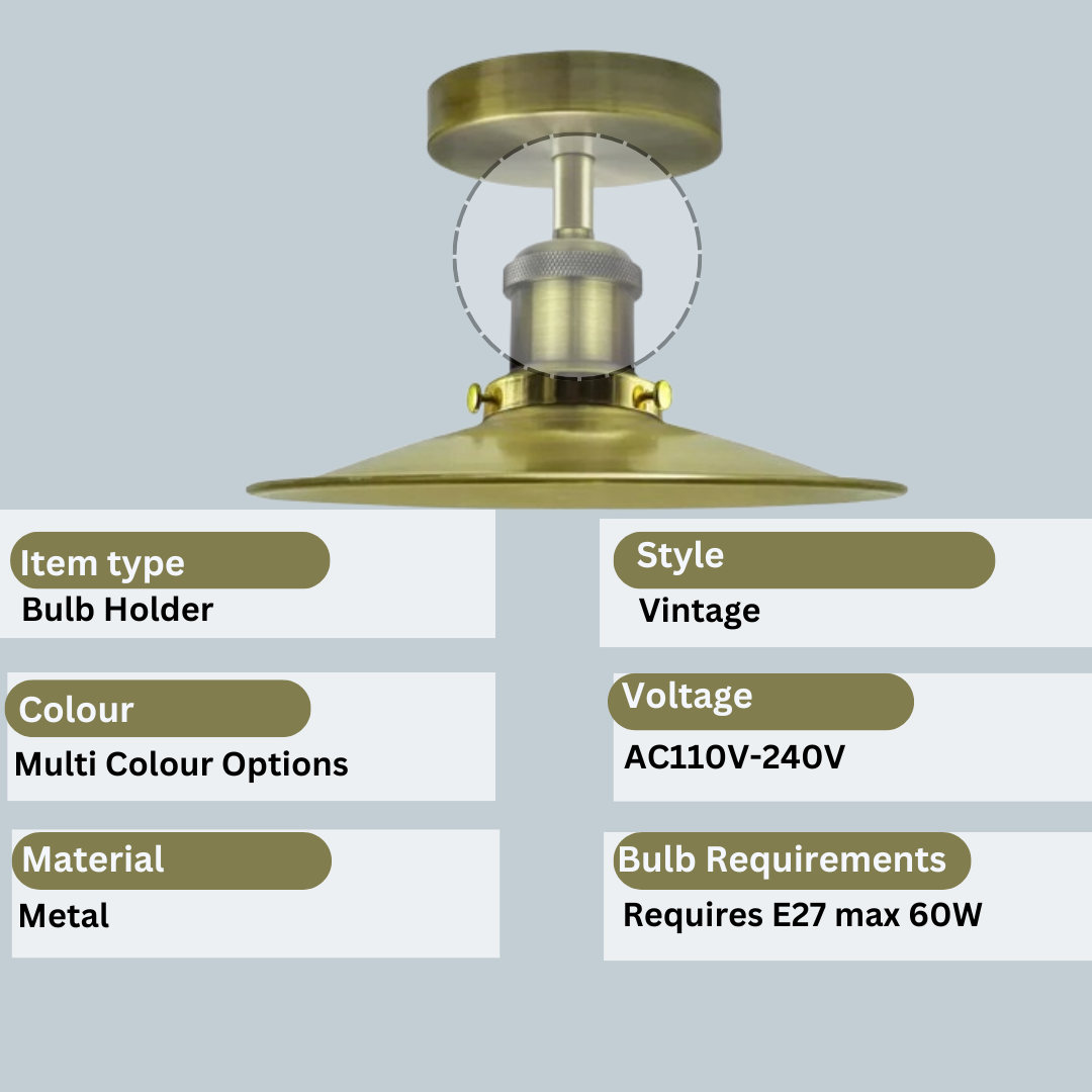 Vintage-style bulb holder with specifications