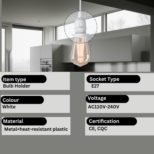 Witte lampenkaphouderring E27 Edison met kapring en snoergreep ~2981
