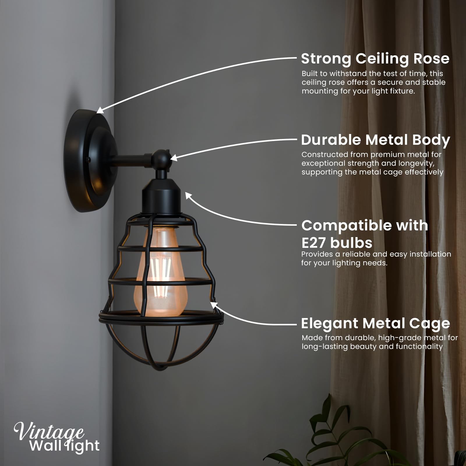 lights vintage applique light single adjustable wall sconce with bulb, 1 pack industrial E27 lamp, adjustable vintage wall light kit, complete metal wall sconce
