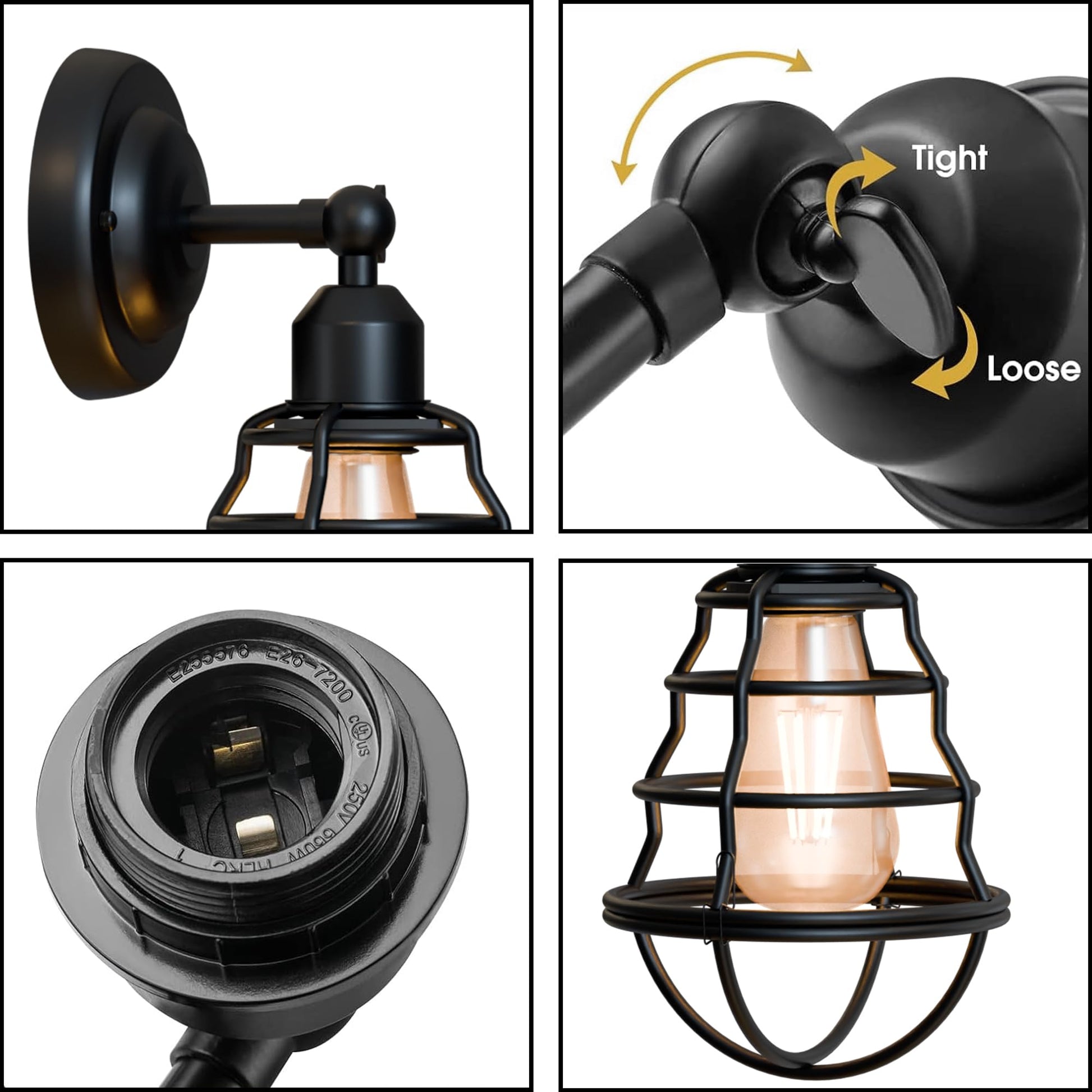 lights vintage applique light adjustable wall sconce with bulb, 1 pack industrial E27 lamp, adjustable vintage wall light kit, complete metal wall sconce