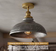 Industrial Semi-Flush Ceiling Light – Vintage Metal Dome Shade, E27, 3 Finishes ~6611