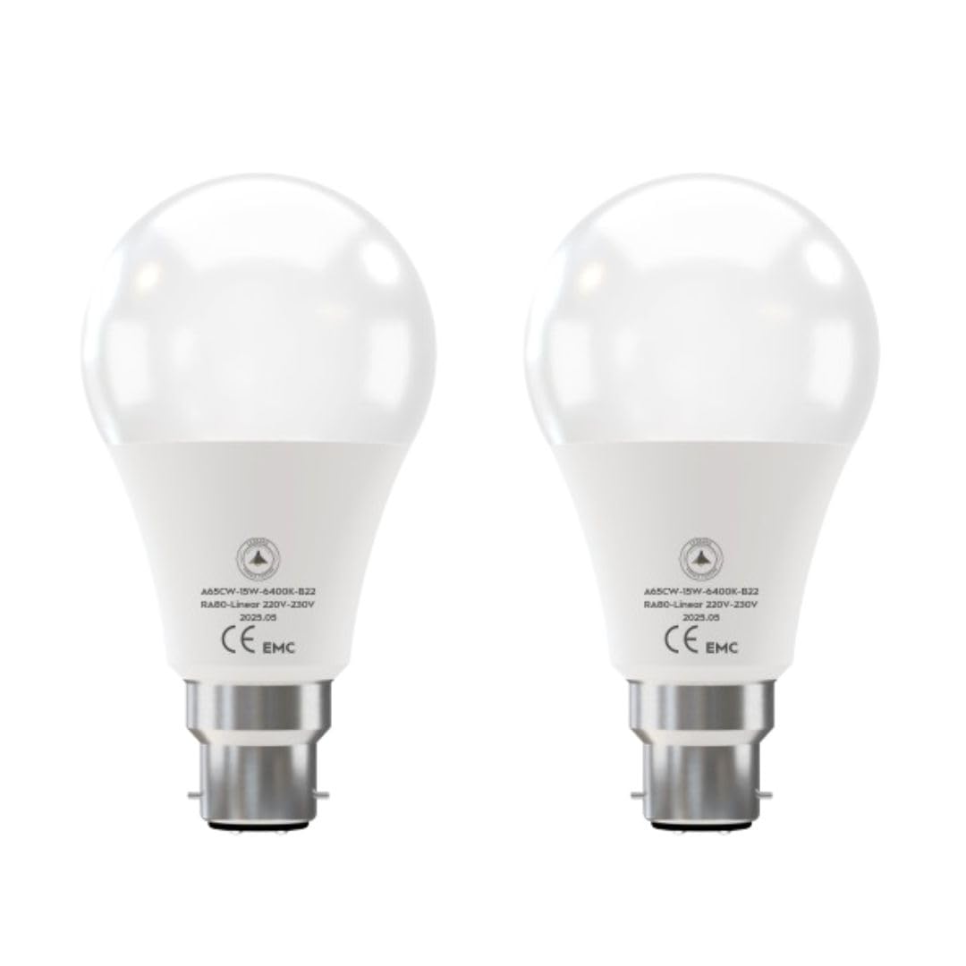 2 Pack Cool white 6400K LED A65 B22 bulb for study and workspace