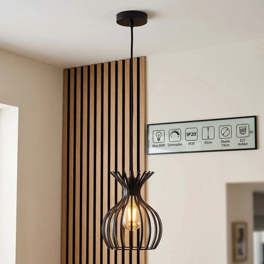 Slatted Wire Cage Gourd Pendant Ceiling Light ~6994