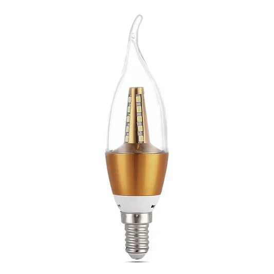 E14 5W LED candle bulb with flame tip and gold base