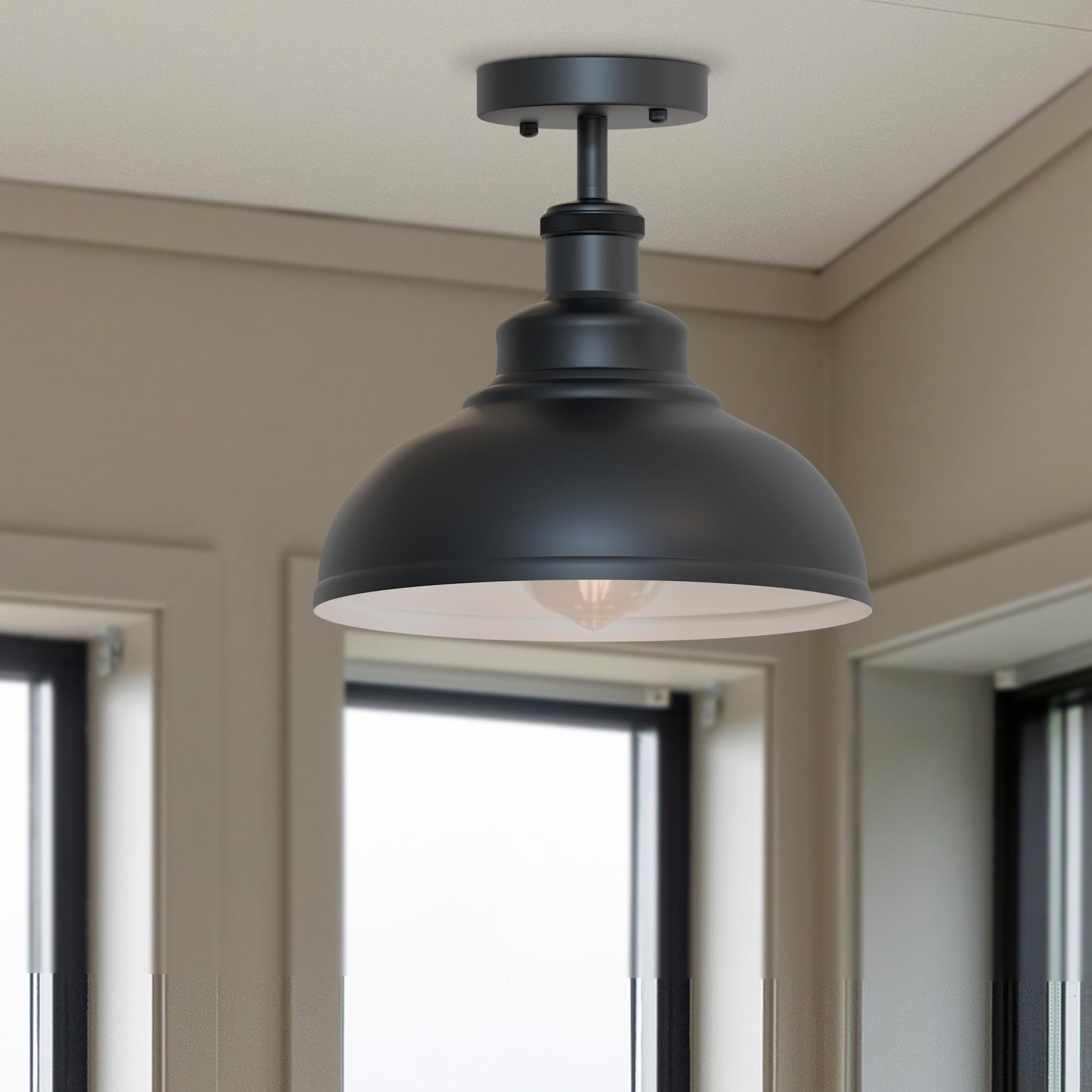 industrial with kitchen vintage large black industrial ceiling light 29 cm, oversized E27 dome flush mount, matte black metal ceiling fixture, hardwired large black retro light