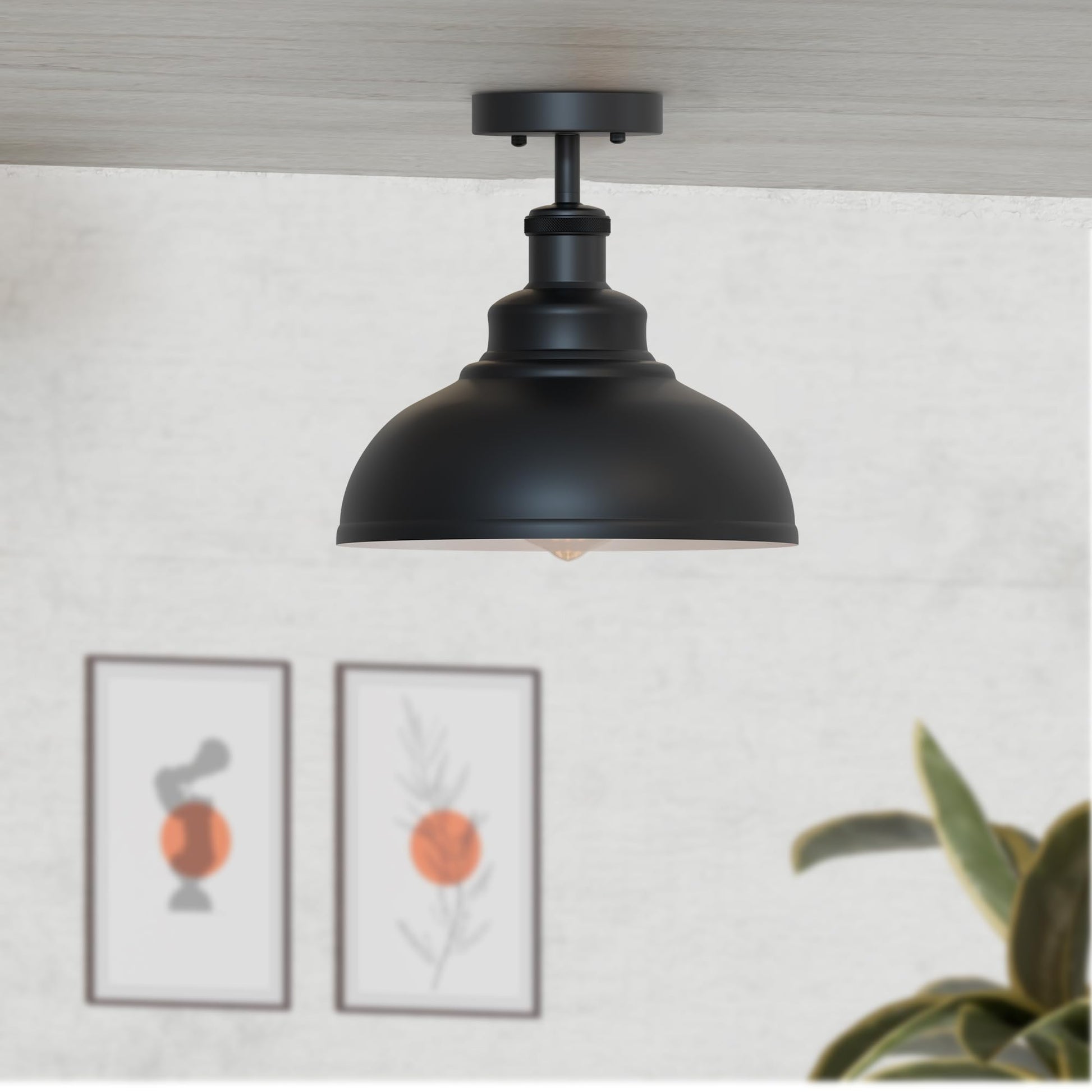 industrial with kitchen vintage large black industrial ceiling light 29 cm, oversized E27 dome flush mount, matte black metal ceiling fixture, hardwired large black retro light