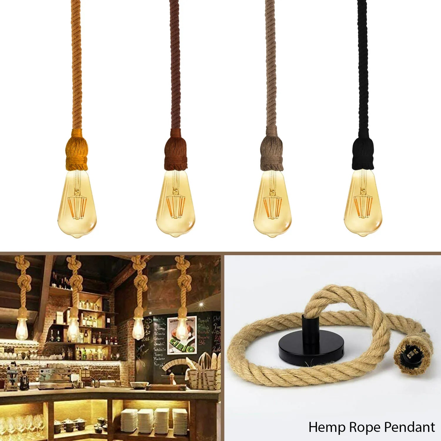 Vintage Ceiling Hemp Ropependant light on rope